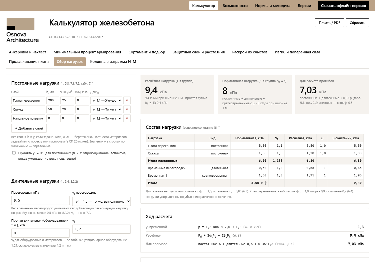 Сбор нагрузок